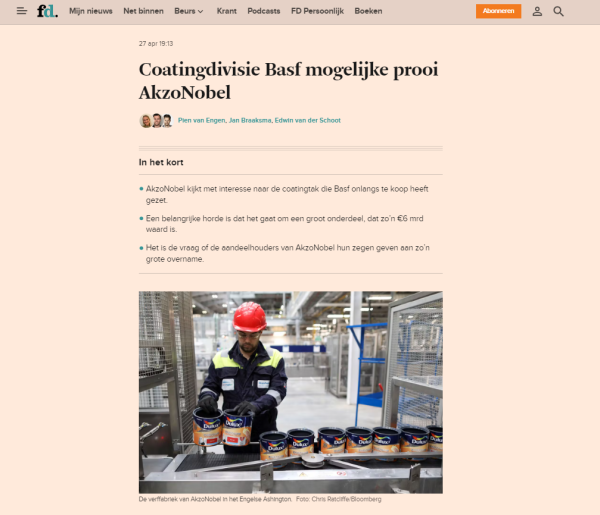 免费配资炒股网站 大事件！阿克苏诺贝尔或将收购巴斯夫涂料部！