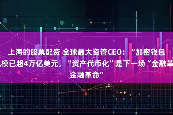 上海的股票配资 全球最大资管CEO：“加密钱包”规模已超4万亿美元，“资产代币化”是下一场“金融革命”